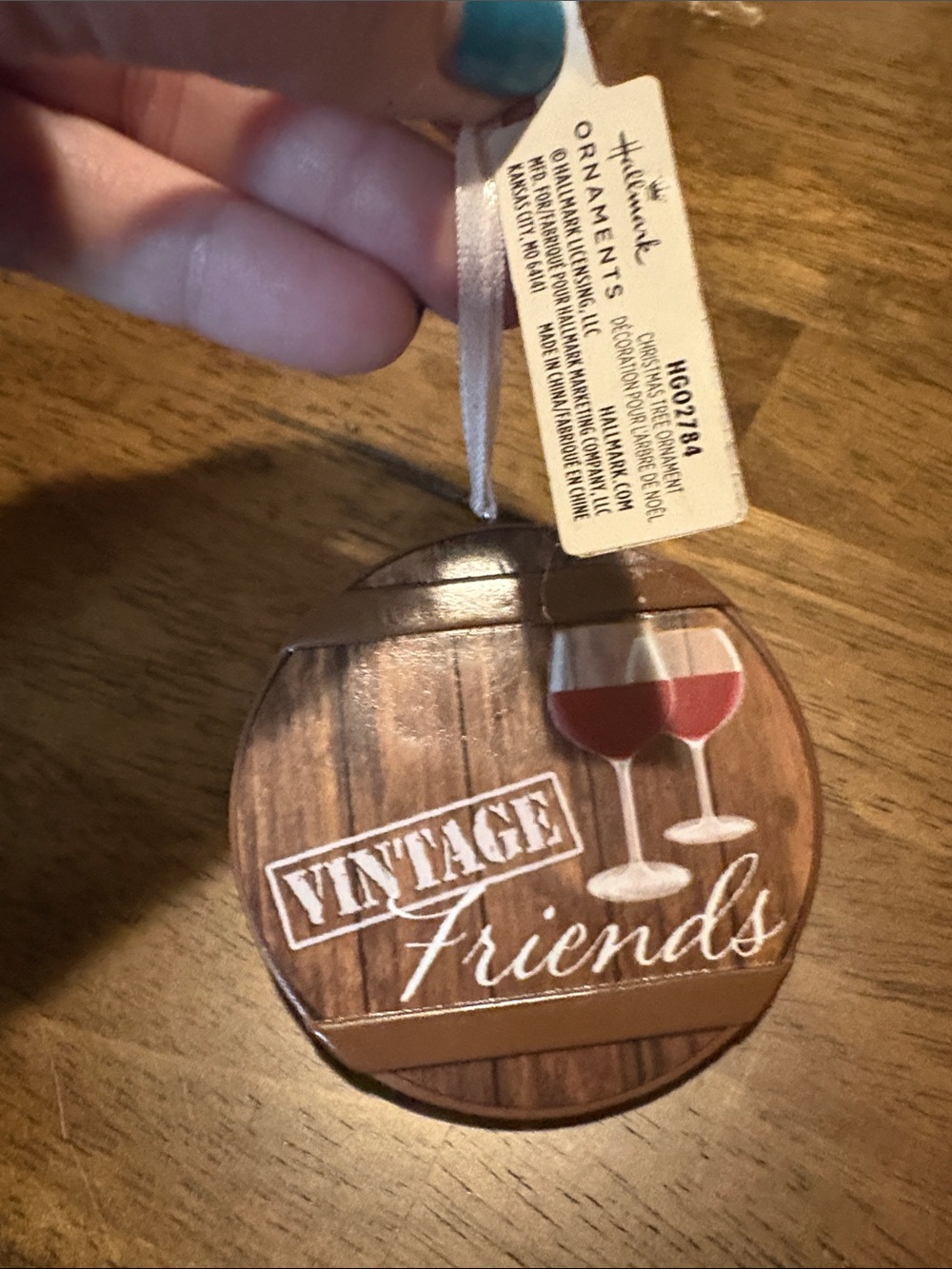 Hallmark Brown & Red Vintage Friends Wine Glass Ornament